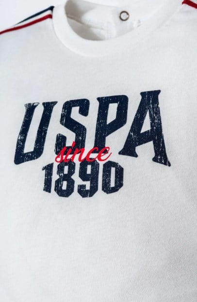 U.S. Polo Assn. Erkek Bebek Bisiklet Yaka Logo Baskılı Şortlu Takım 0-3 Yaş BEYAZ