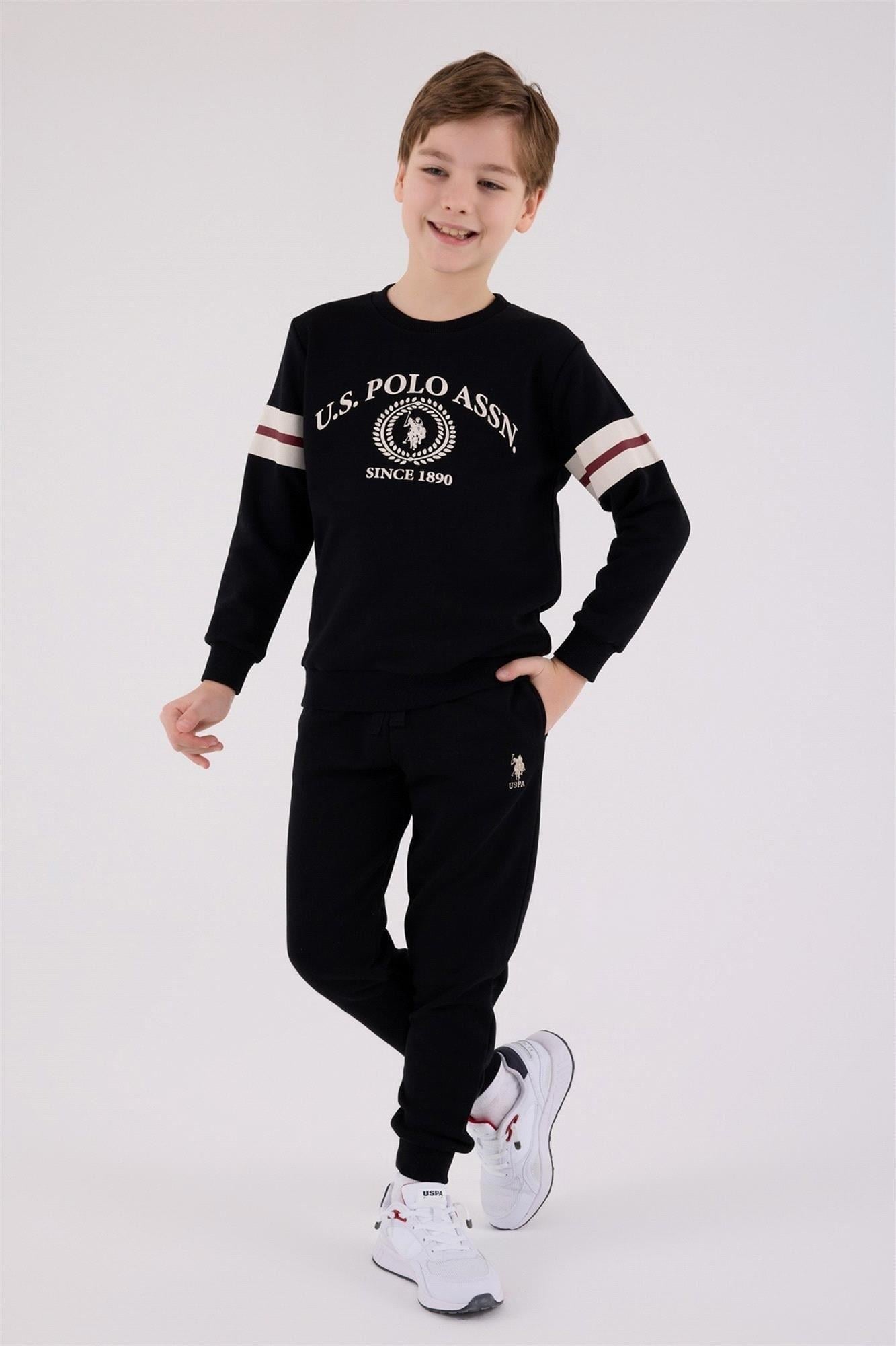 U.S. Polo Assn. Lisanslı Erkek Çocuk Sweatshirt ve Eşofman Takımı 8-15 Yaş SİYAH