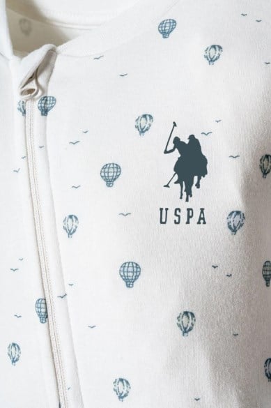 U.S. Polo Assn. Erkek Bebek Balon Baskı Patikli  Tulum 0-9 Ay BEYAZ