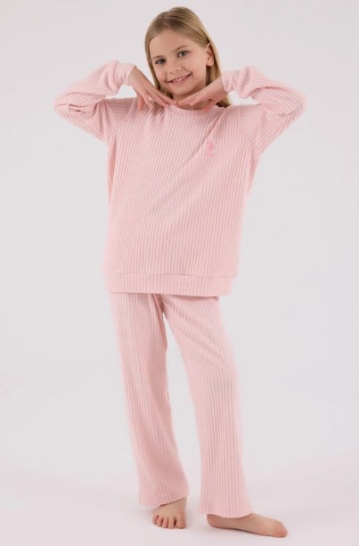 U.S. Polo Assn.Kız Çocuk Fitilli Triko Pijama Takımı 4-8 Yaş AÇIK PEMBE