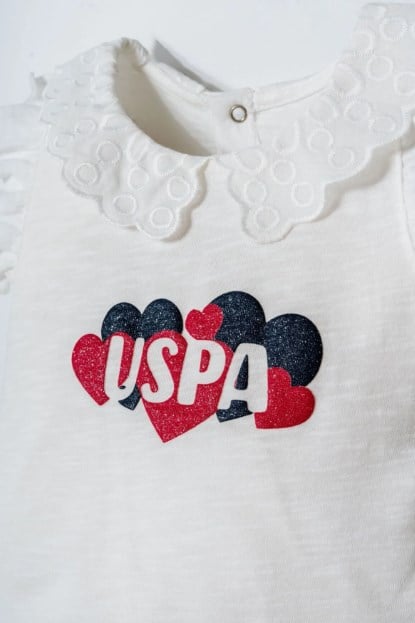U.S. Polo Assn. Kız Bebek Lisanslı Fırfır Yakalı Tişört ve Eşofman  2’li Takım 0-3 Yaş BEYAZ