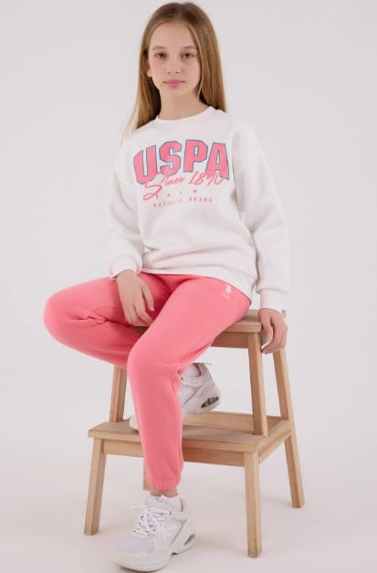 U.S. Polo Assn. Kız Çocuk Pigment Baskılı Eşofman Takımı 2-8 Yaş BEYAZ