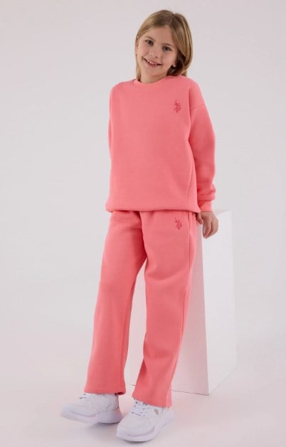U.s.Polo.Assn Kız Çocuk Geniş Paça Pembe Sweatshirt Eşofman Takımı 4-8 Yaş ÇOK RENKLİ