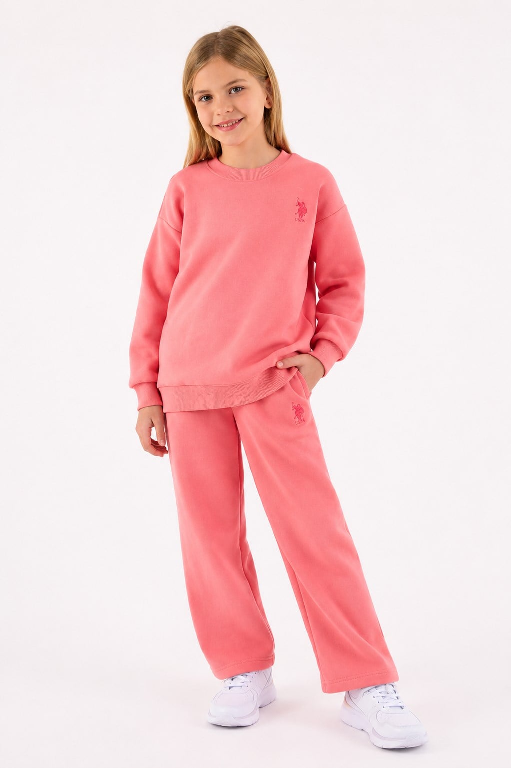 U.s.Polo.Assn Kız Çocuk Geniş Paça Pembe Sweatshirt Eşofman Takımı 4-8 Yaş ÇOK RENKLİ