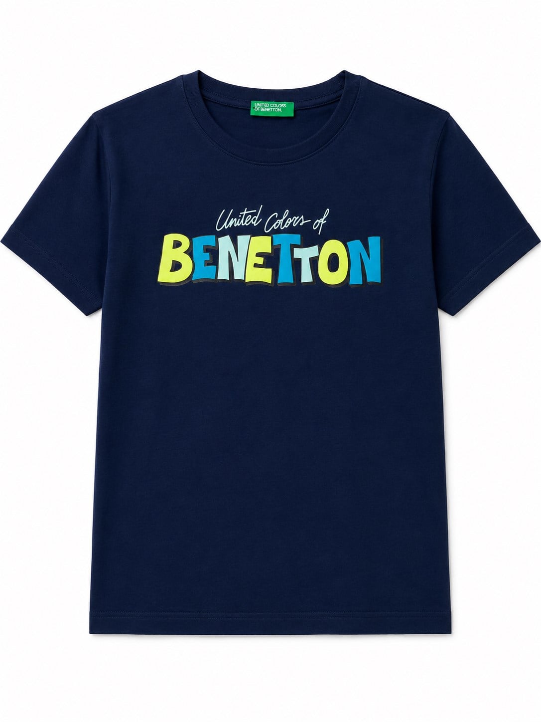 United Colors of Benetton Erkek Bebek Beyaz Grafik Bisiklet Baskılı Kısa Kollu T-Shirt 1-5 Yaş LACİVERT