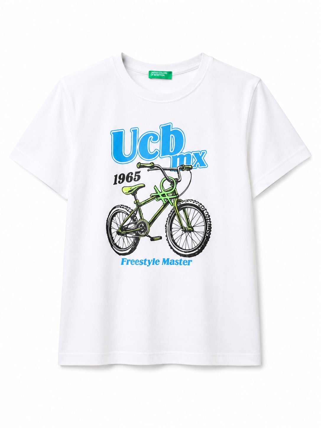 United Colors of Benetton Erkek Bebek Beyaz Grafik Bisiklet Baskılı Kısa Kollu T-Shirt 1-5 Yaş EKRU