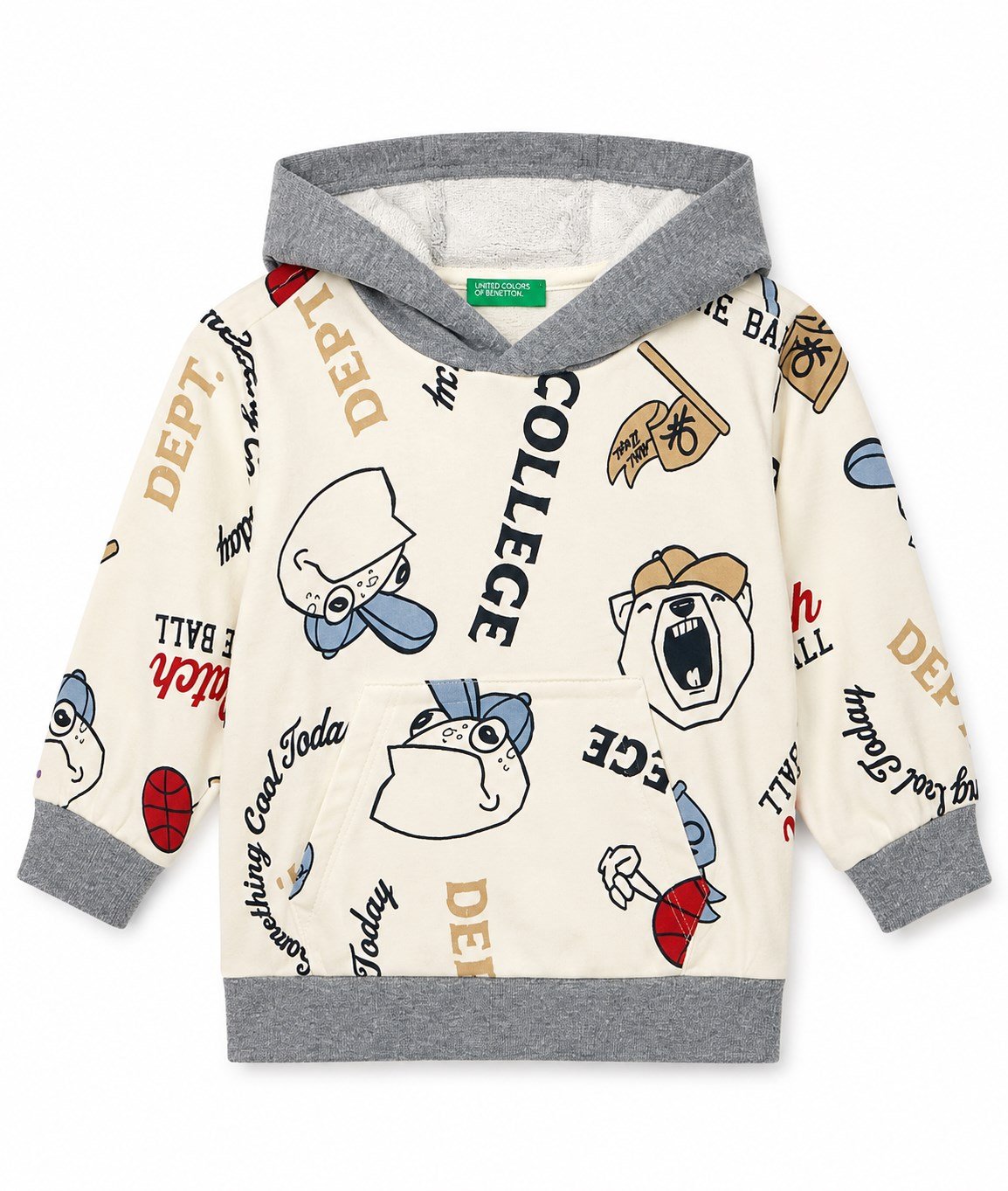 United Colors of Benetton Erkek Bebek Kolej Temalı Kapüşonlu Sweatshirt 1-6 Yaş ÇOK RENKLİ
