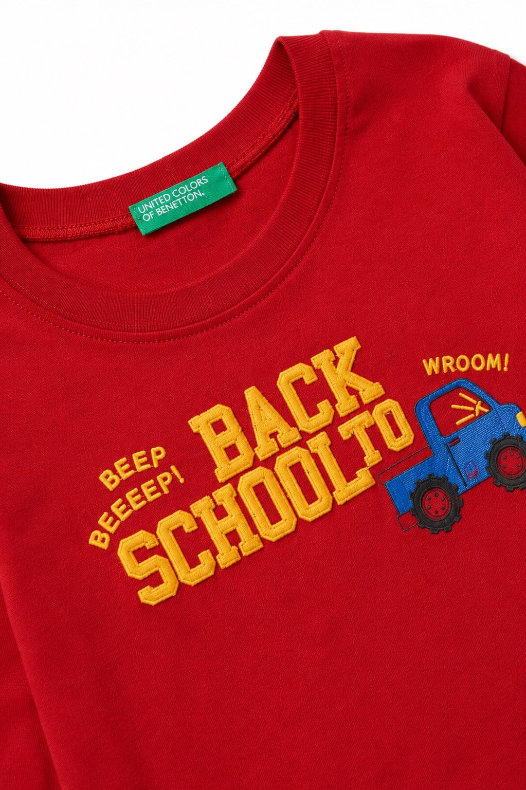 United Colors of Benetton Erkek Çocuk Back To School Araba Baskılı Bisiklet Yaka Uzun Kollu Tişört 1-6 Yaş KIRMIZI