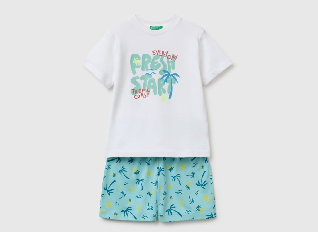 United Colors of Benetton Erkek Çocuk Tropikal Baskılı Şortlu Takım 1-5 Yaş EKRU