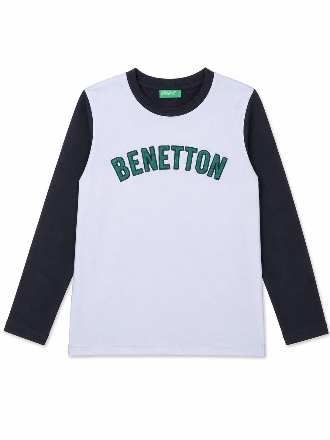 United Colors of Benetton Erkek Çocuk Renk Bloklu Logo Baskılı Bisiklet Yaka Uzun Kollu Tişört 6-14 Yaş EKRU