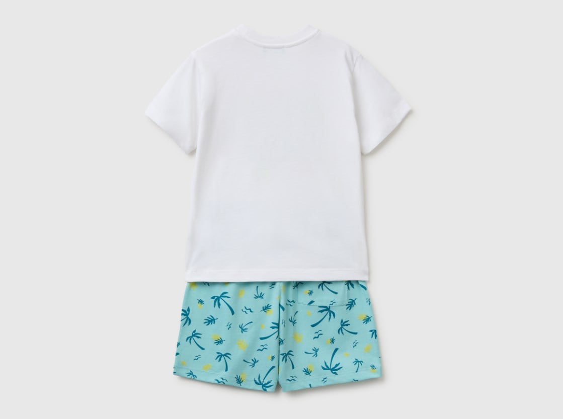 United Colors of Benetton Erkek Çocuk Tropikal Baskılı Şortlu Takım 1-5 Yaş EKRU