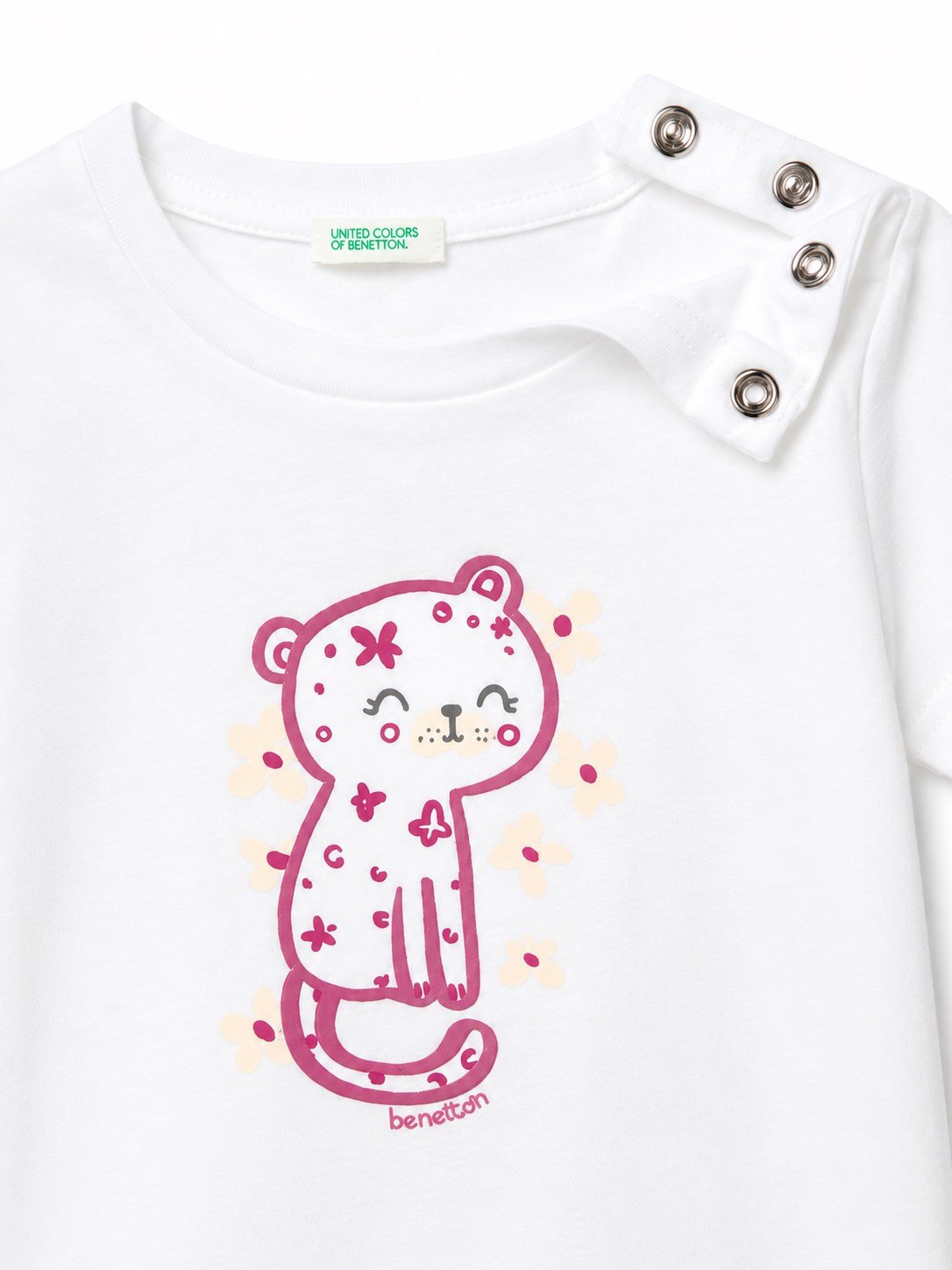 United Colors of Benetton Kız  Bebek Kabarık Su Bazlı Baskı Detaylı Gizli Çıtçıtlı T-Shirt 1-5 Yaş EKRU