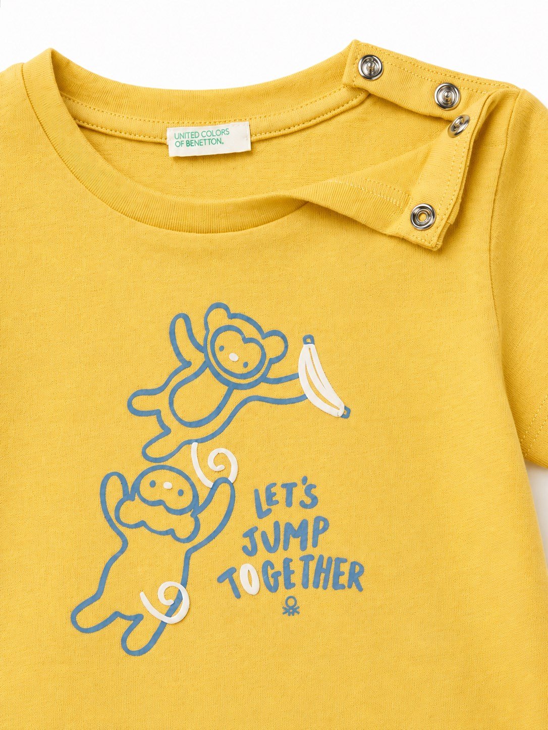 United Colors of Benetton Kız  Bebek Kabarık Su Bazlı Baskı Detaylı Gizli Çıtçıtlı T-Shirt 1-5 Yaş SARI