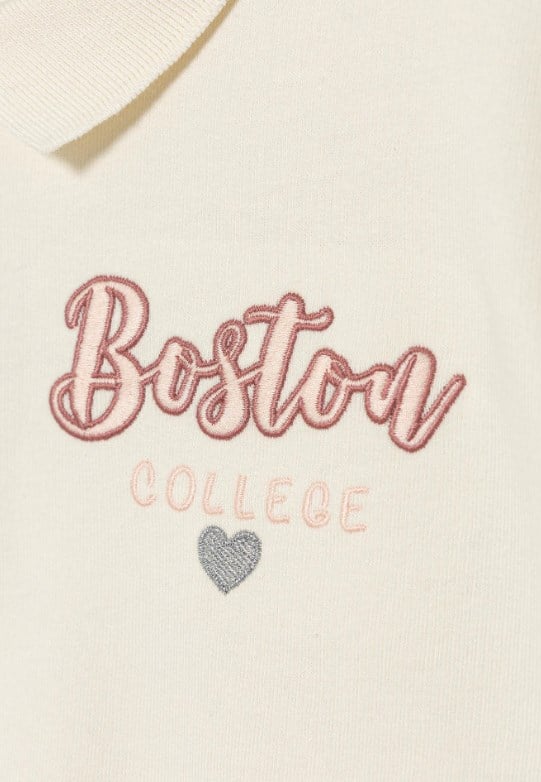 United Colors of Benetton Kız Bebek  Klasik Yaka Simli Grafik Baskılı Çizgi Detaylı Sweatshirt 0-6 Yaş EKRU