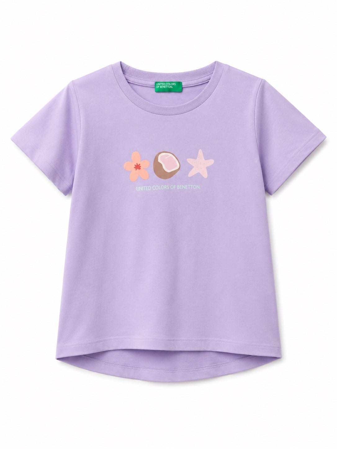United Colors of Benetton Kız Bebek Lila Tropikal Baskılı Bisiklet Yaka Tişört 1-5 Yaş LİLA