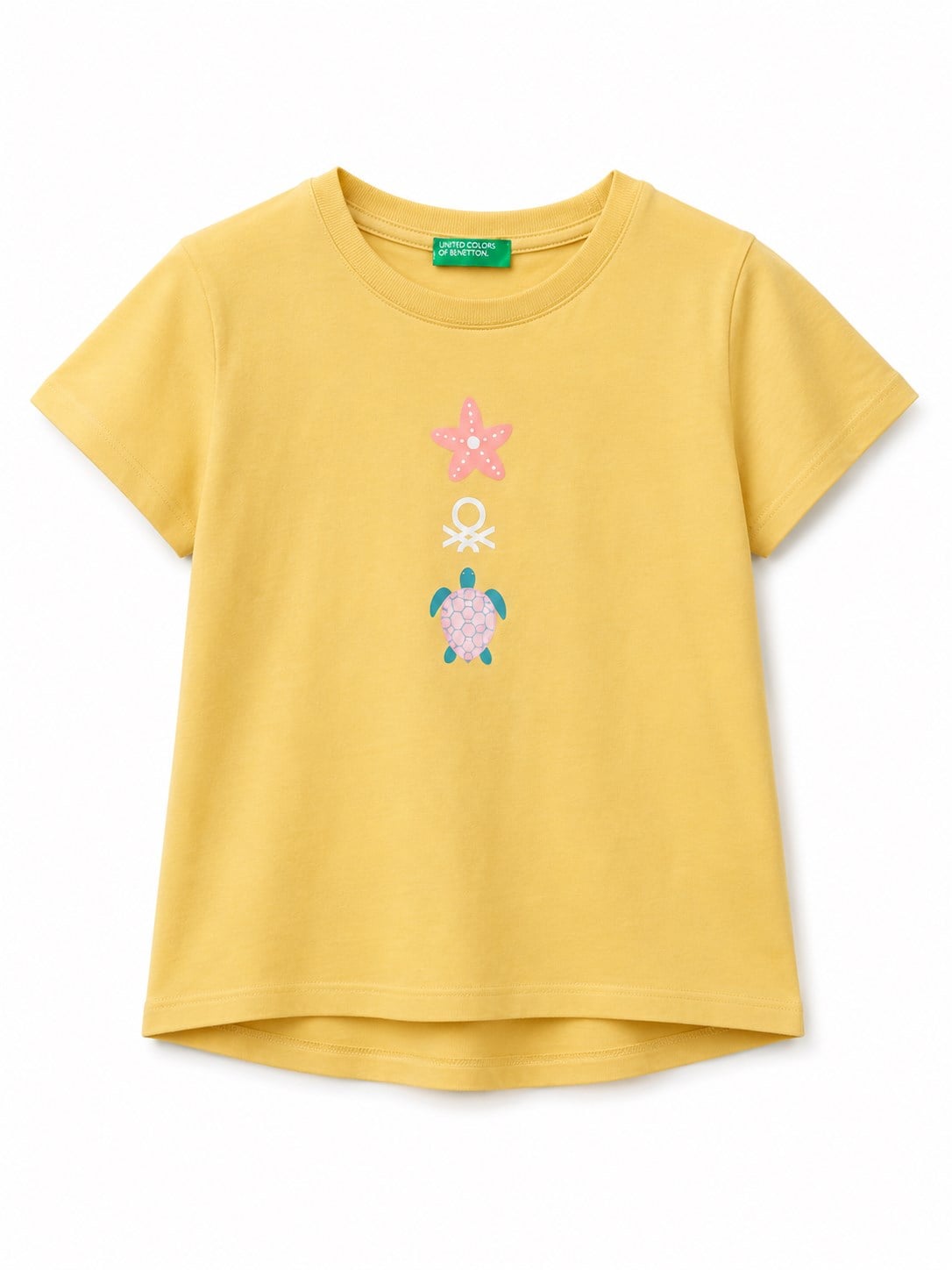 United Colors of Benetton Kız Bebek Lila Tropikal Baskılı Bisiklet Yaka Tişört 1-5 Yaş HARDAL