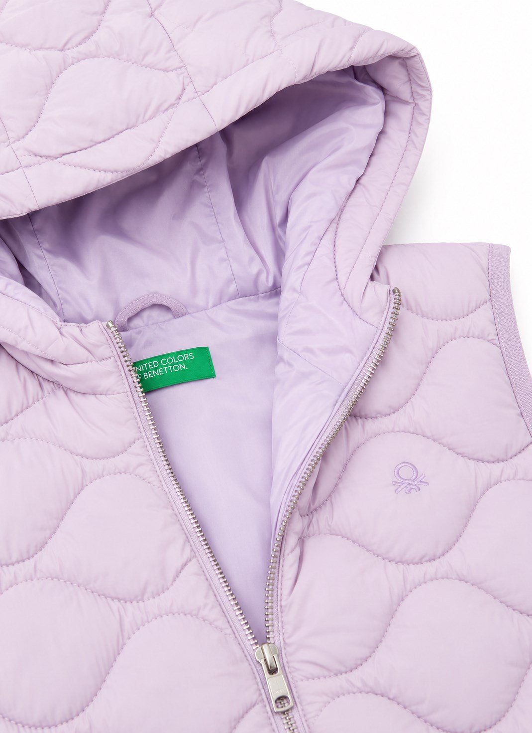 United Colors of Benetton Kız Çocuk Kapüşonlu Kapitone Şişme Yelek LİLA