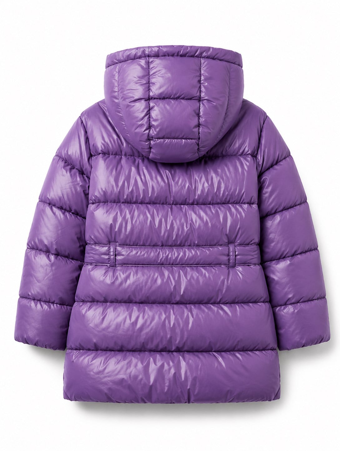 United Colors of Benetton Kız Çocuk Kemerli Kapüşonlu Şişme Mont 6-14 Yaş MOR