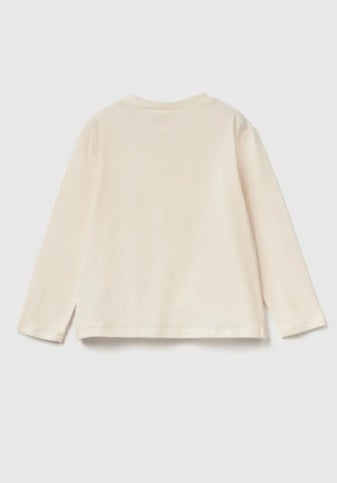 United Colors of Benetton Kız Çocuk Önü Nakışlı Uzun Kollu T-Shirt 1-6 Yaş EKRU