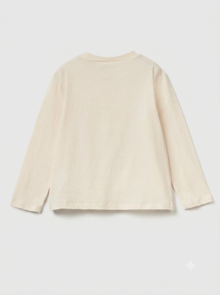 United Colors of Benetton Kız Çocuk Önü Nakışlı Uzun Kollu T-Shirt 1-6 Yaş EKRU