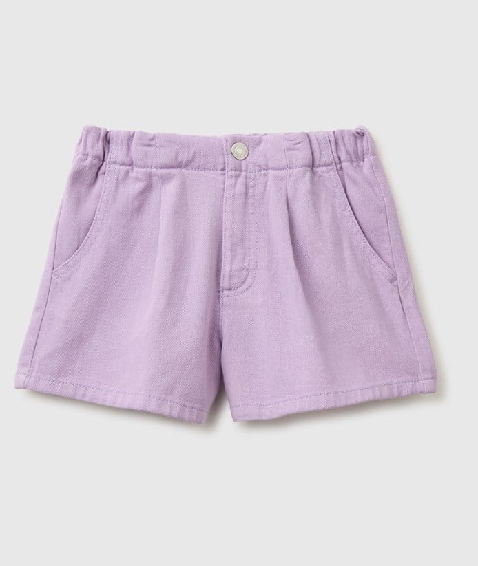 United Colors of Benetton Kız Çocuk Pamuklu Beli Lastikli Şort 6-14 Yaş LİLA
