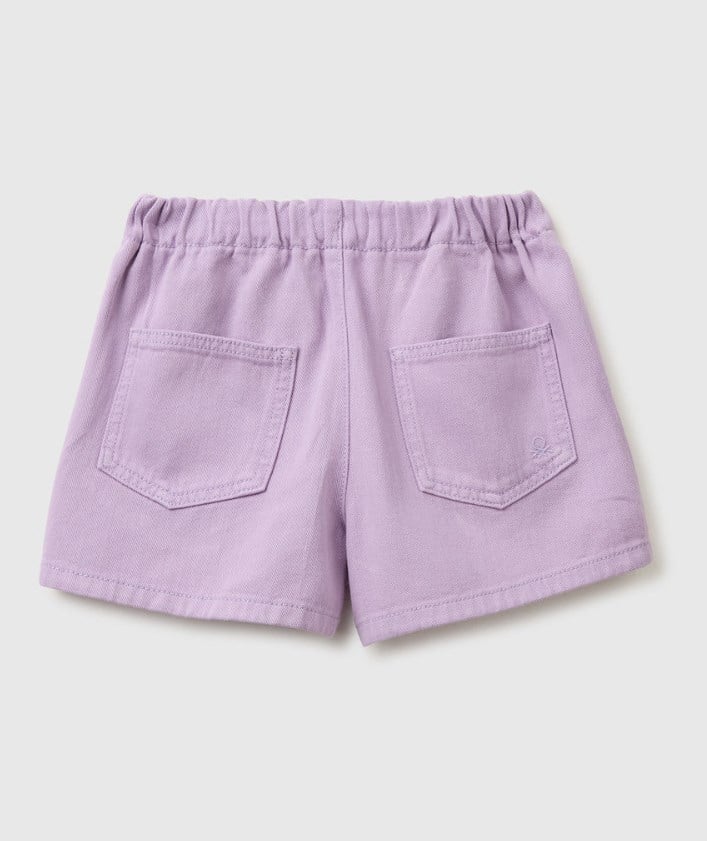 United Colors of Benetton Kız Çocuk Pamuklu Beli Lastikli Şort 6-14 Yaş LİLA
