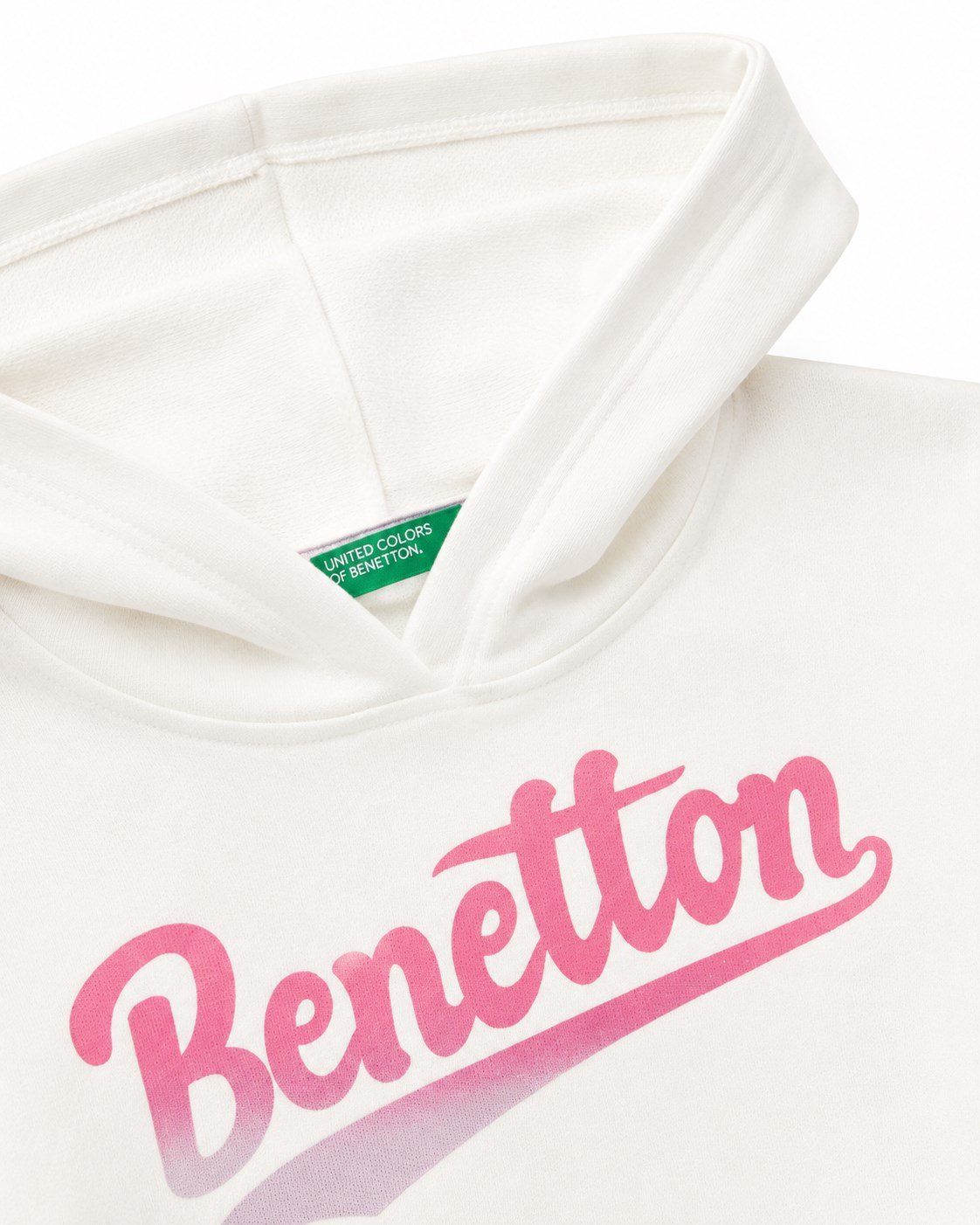 United Colors of Benetton Kız Çocuk Pembe Logo Baskılı Kapüşonlu Sweatshirt 6-14 Yaş BEYAZ