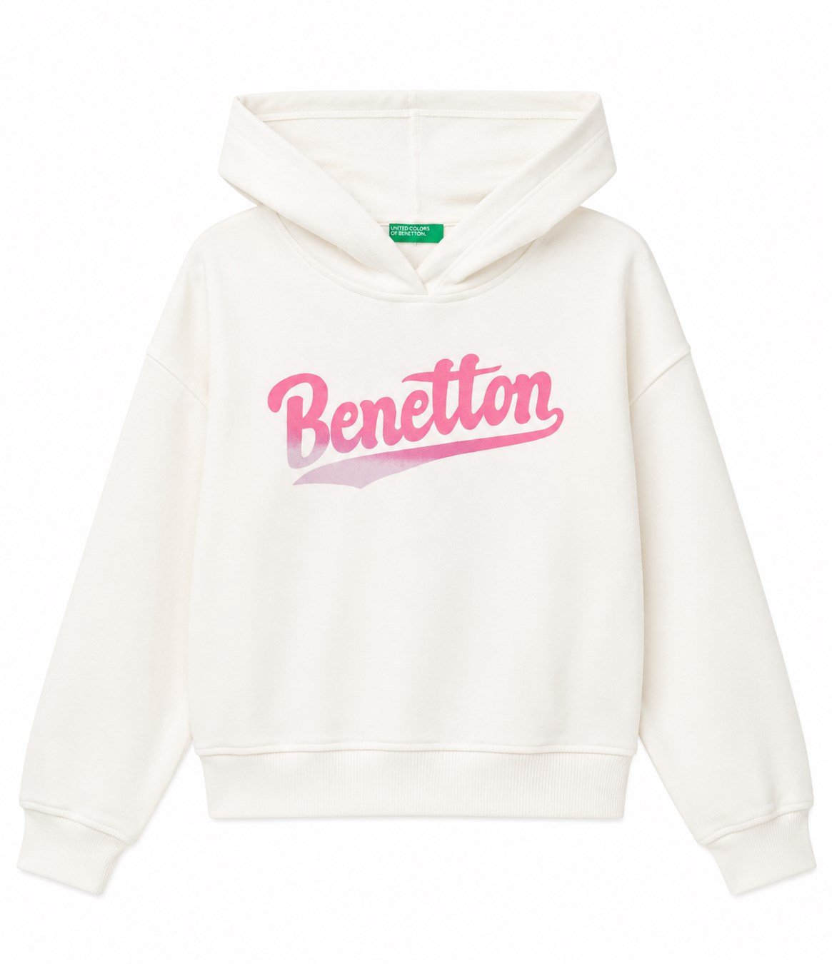United Colors of Benetton Kız Çocuk Pembe Logo Baskılı Kapüşonlu Sweatshirt 6-14 Yaş BEYAZ