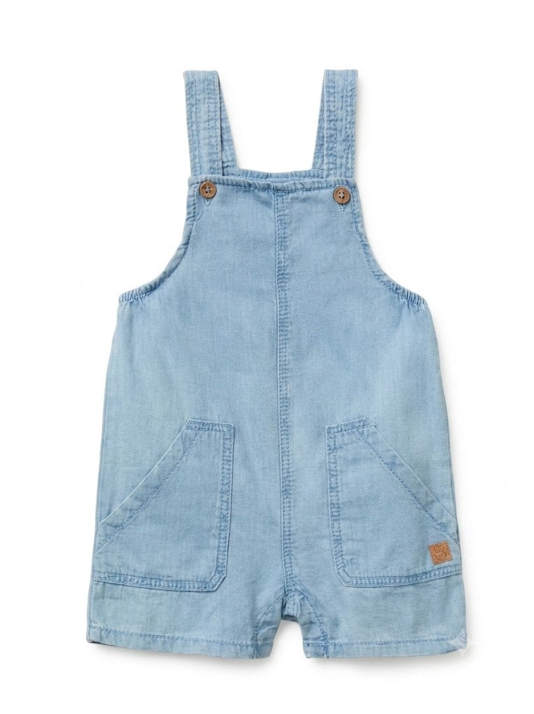United Of Colors Benetton Bebek Açık Mavi Ahşap Düğme Detaylı Askılı Denim Tulum 3-18 Ay MAVİ