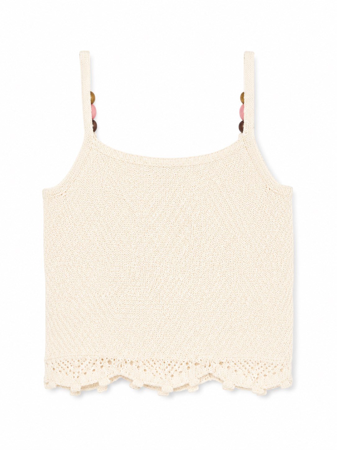 United Of Colors Benetton Kız Çocuk Boncuklu Askı Detaylı Ajur Örgü Crop Bluz 6-14 Yaş EKRU