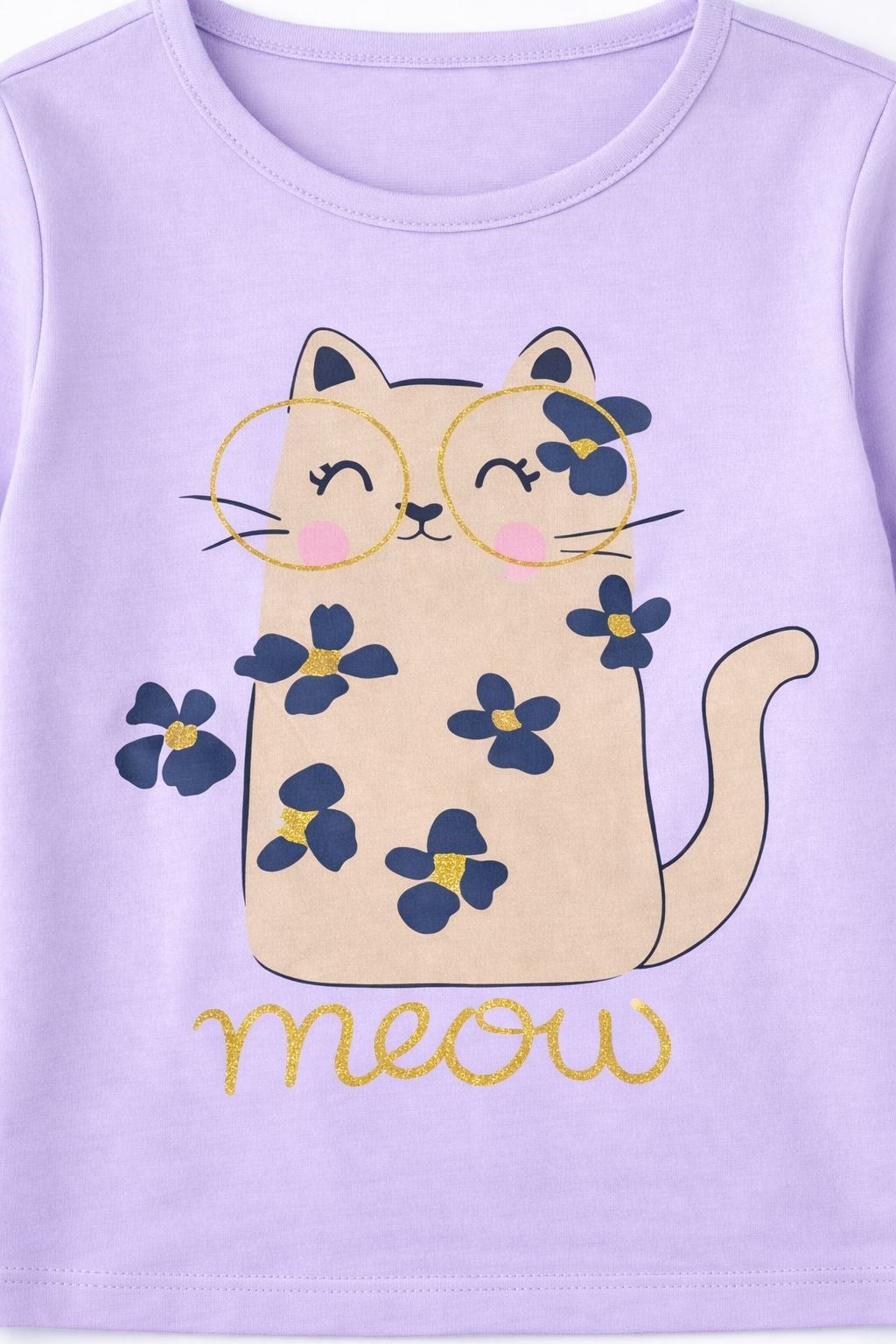 Via Girls Kız Çocuk Kedi Baskılı Uzun Kollu Tshırt 2-5 Yaş LİLA