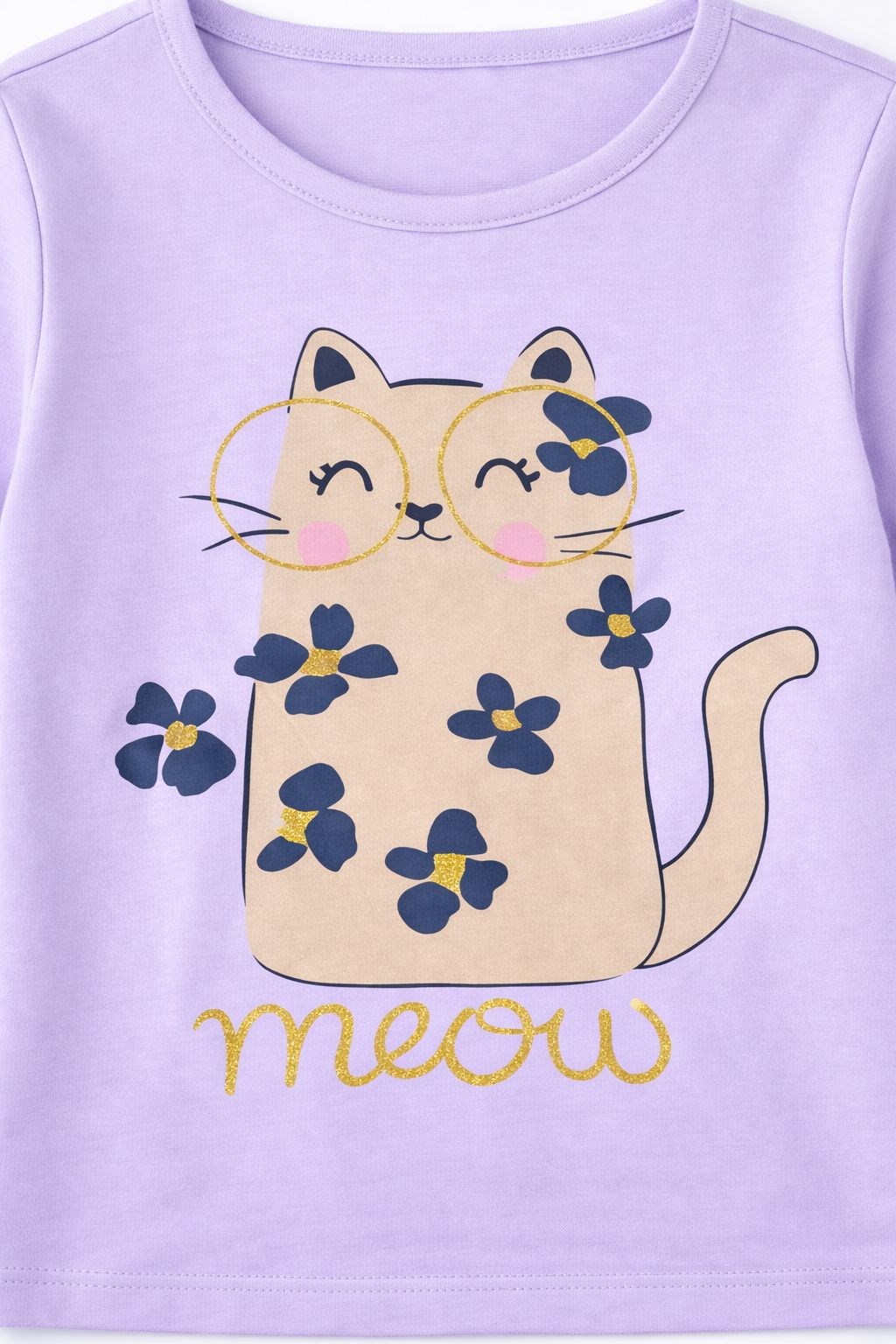 Via Girls Kız Çocuk Kedi Baskılı Uzun Kollu Tshırt 2-5 Yaş LİLA