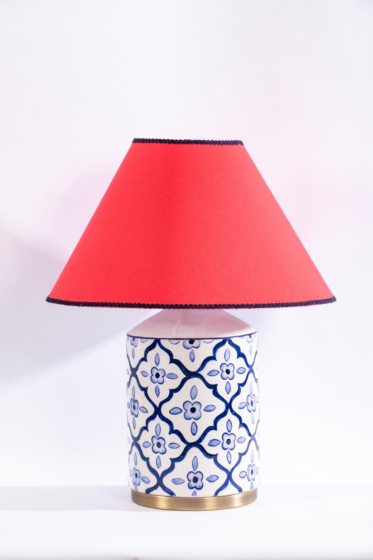 Mavi & Beyaz Desen Silindir Abajur