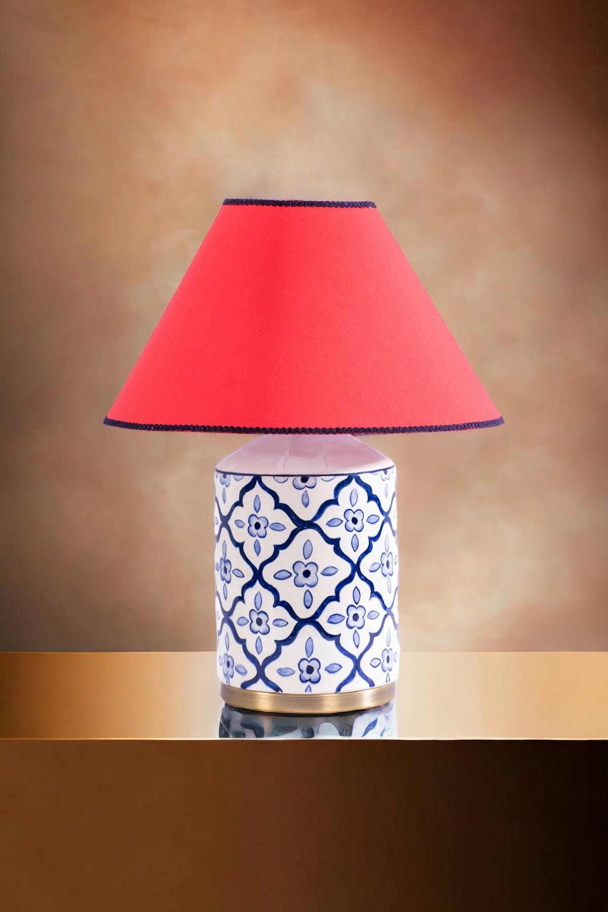 Mavi & Beyaz Desen Silindir Abajur