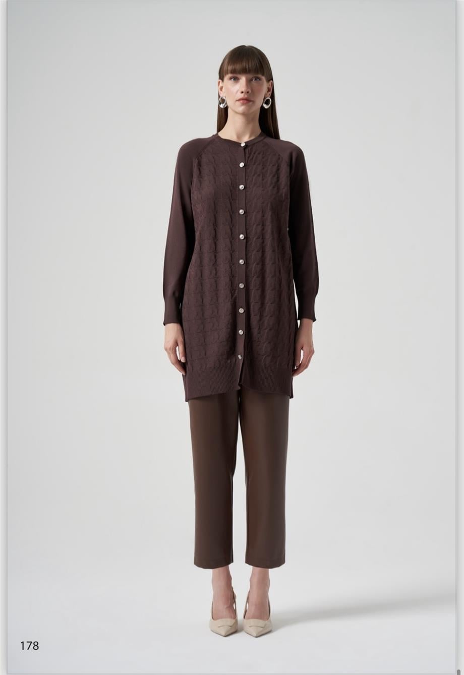 Nuss Kazayağı Desenli Hırka 1111 Kahve