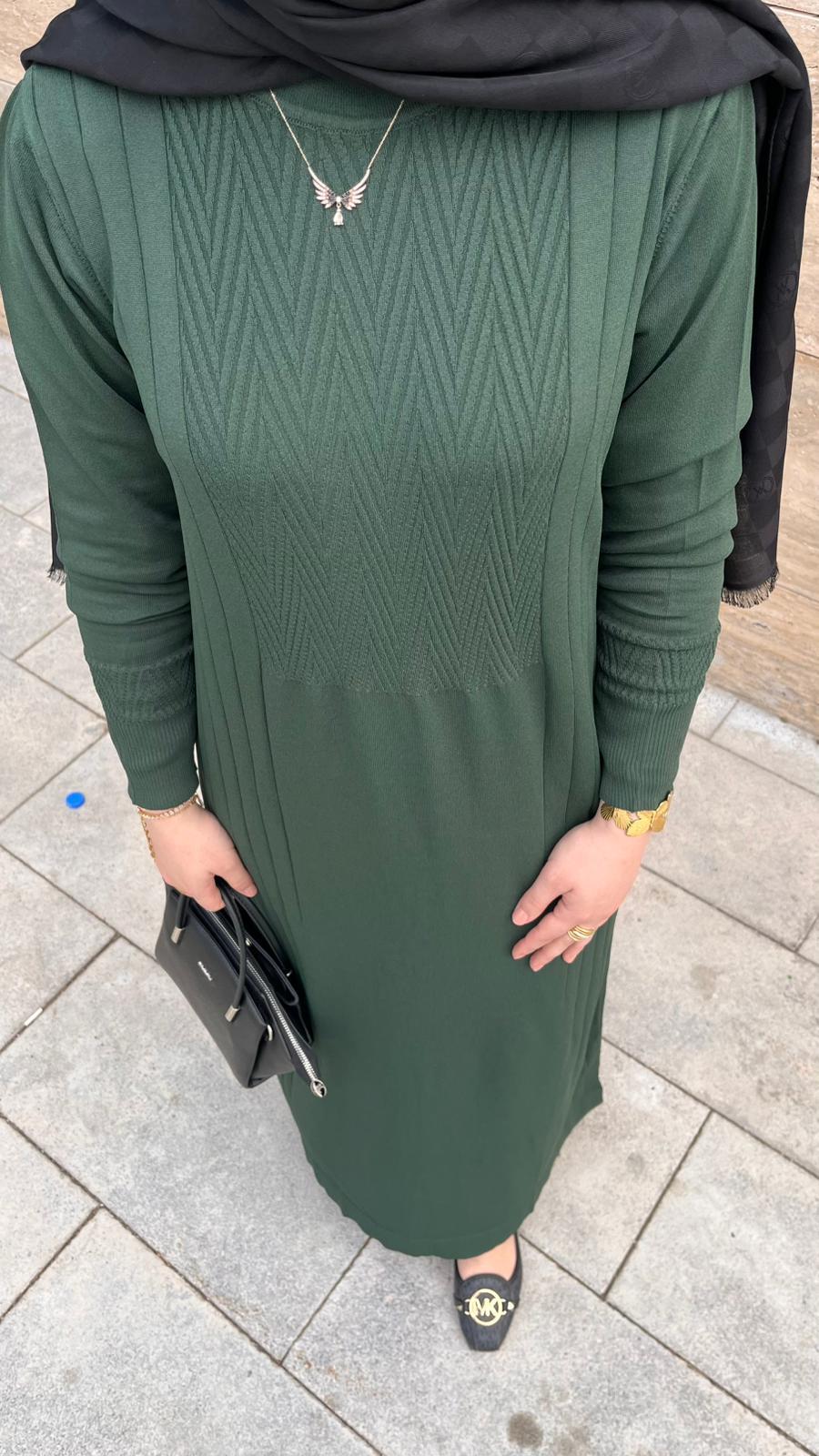 Nuss 509 Desenli Triko Elbise ZümrütElbiseNussUYT0003666NussNuss 509 Desenli Triko Elbise Zümrüt