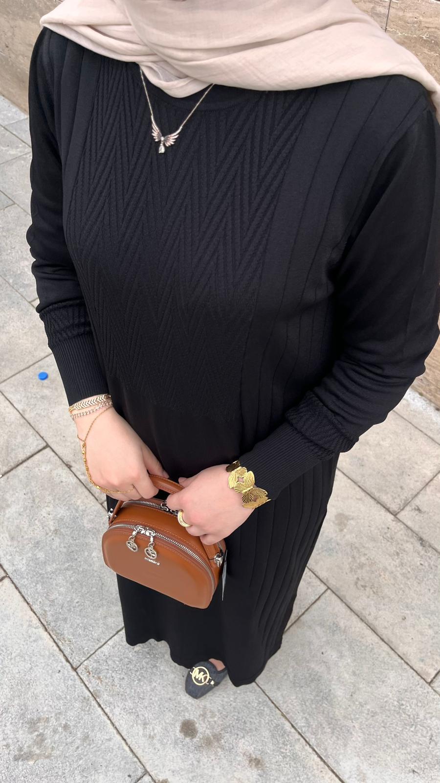 Nuss 509 Desenli Triko Elbise SiyahElbiseNussUYT0003664NussNuss 509 Desenli Triko Elbise Siyah