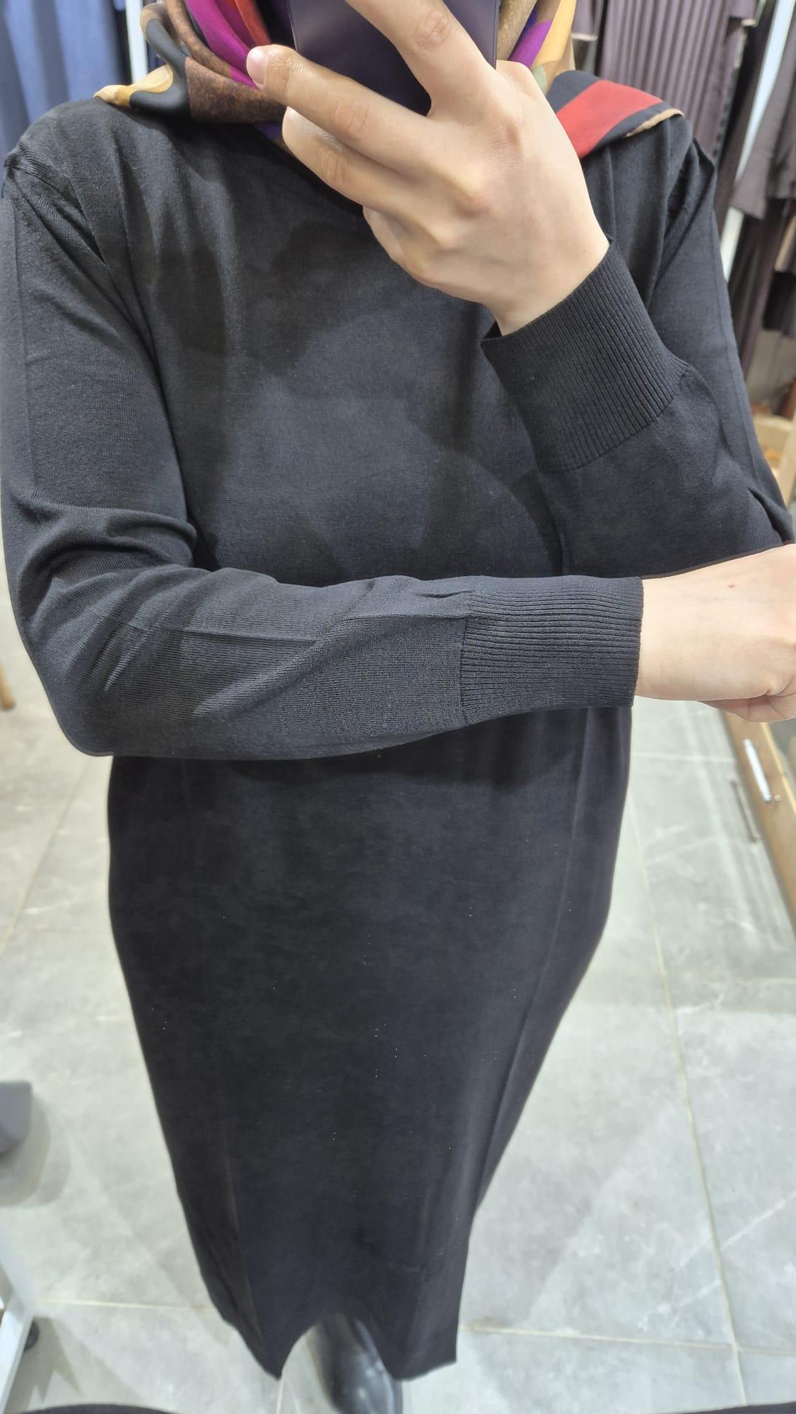 Nurcan Çetin Düz Triko Elbise 019 Siyah