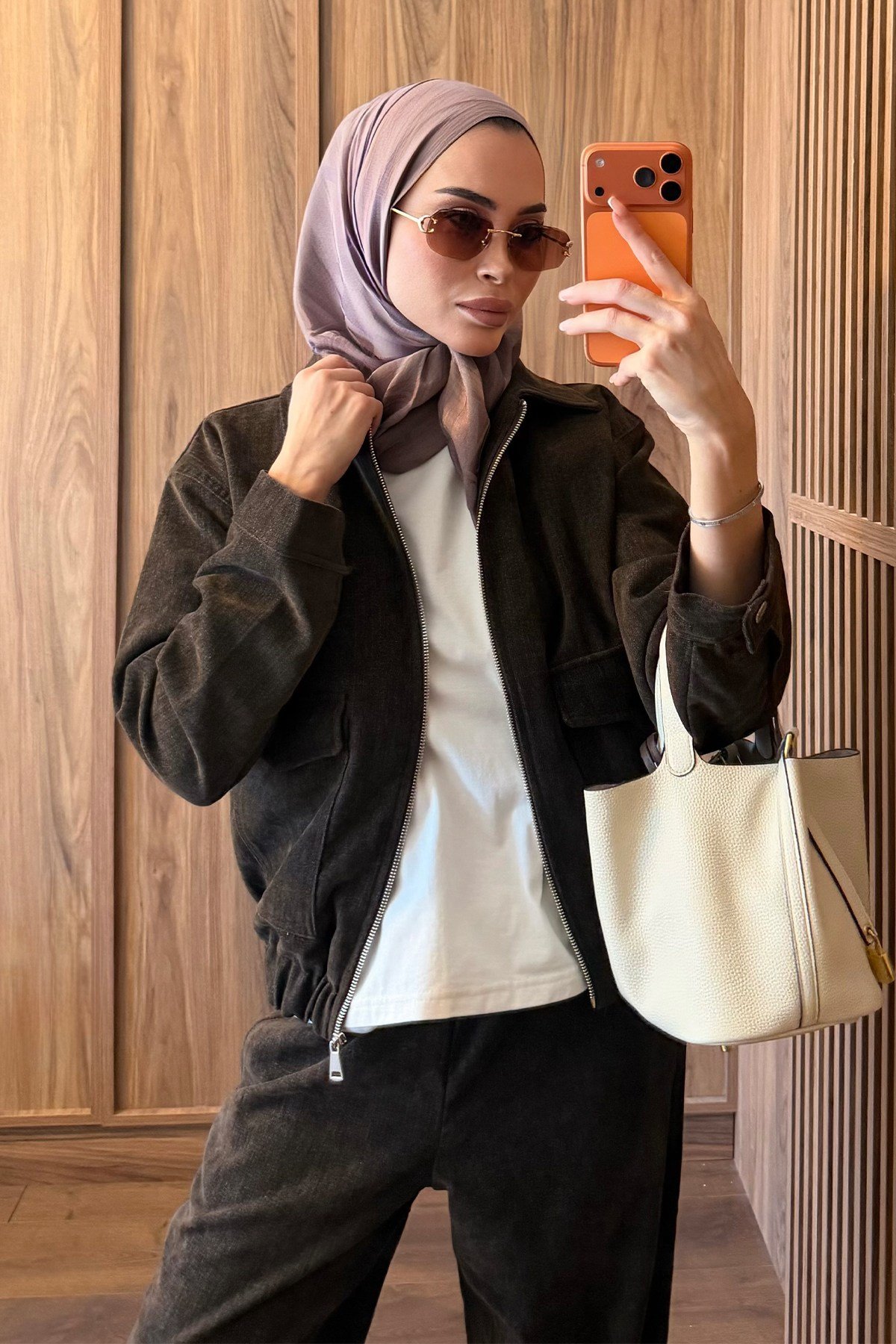 Bomber Ceketli Takım Kahverengi