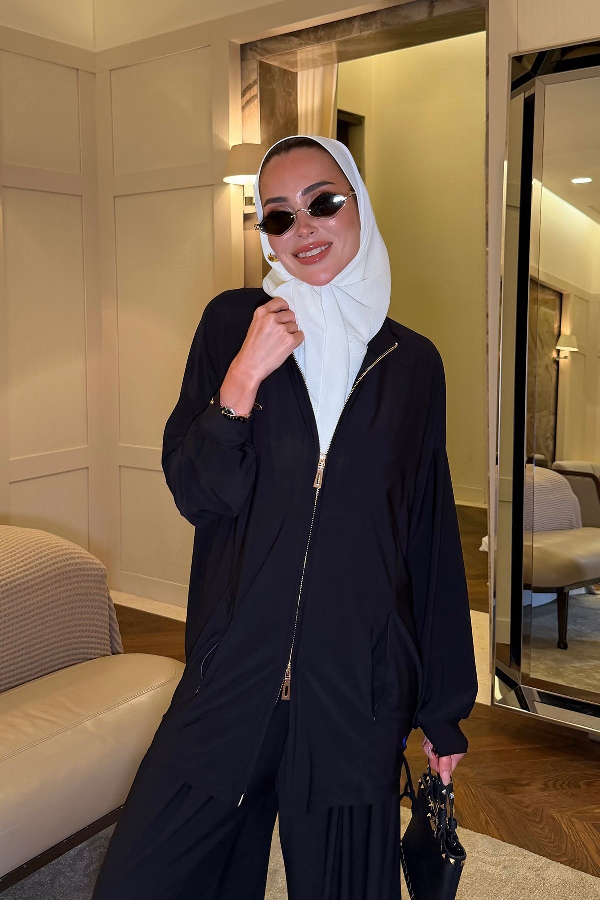Fermuarlı Lastik Detaylı Takım Siyah