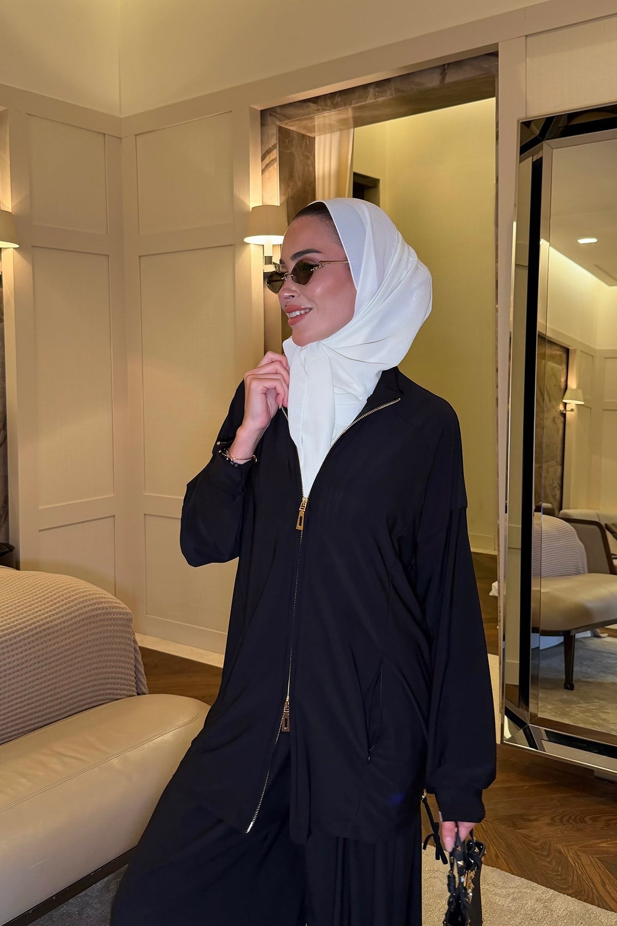 Fermuarlı Lastik Detaylı Takım Siyah