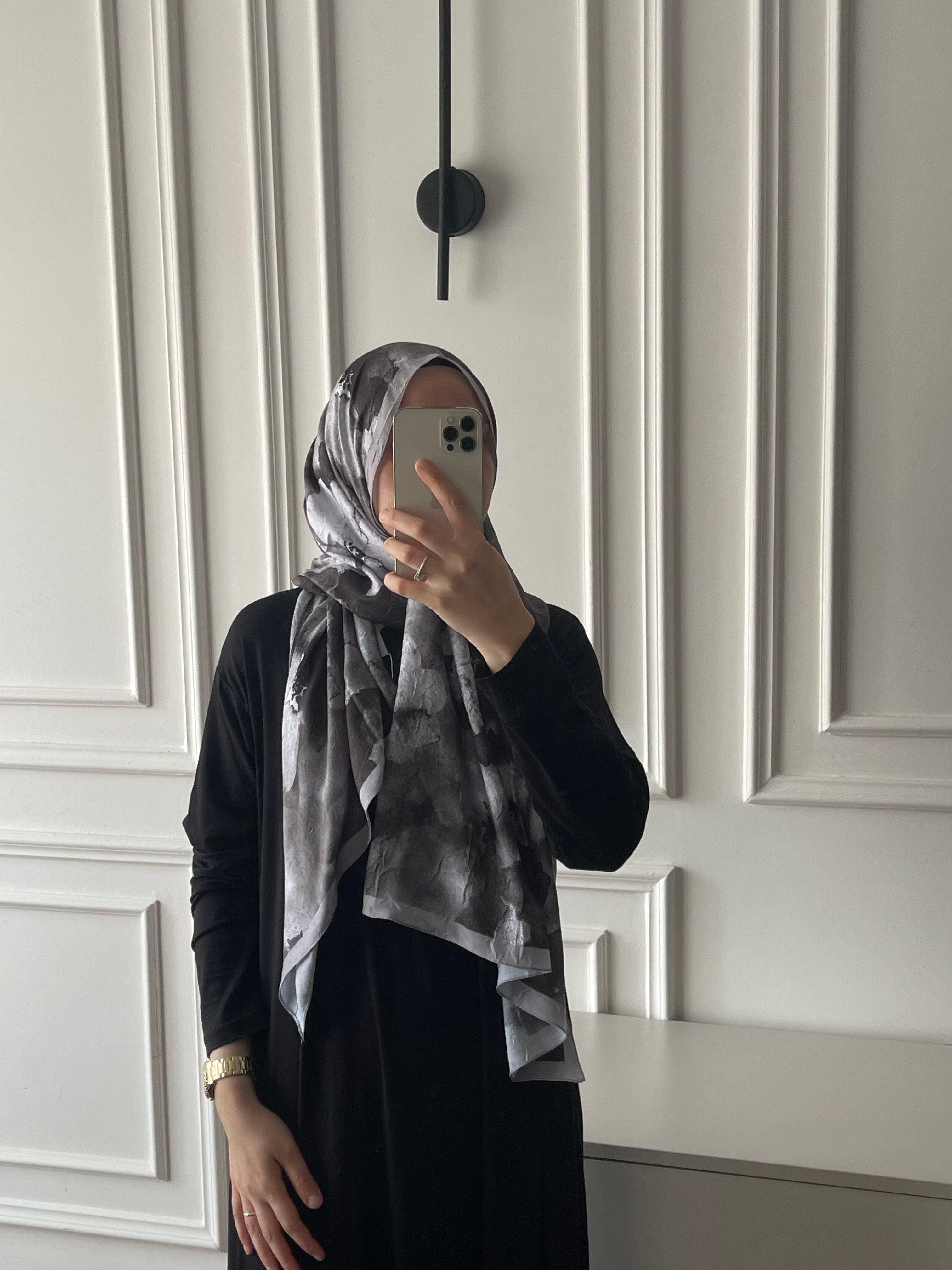 Çiçek Desen Bambu Jakar - Siyah