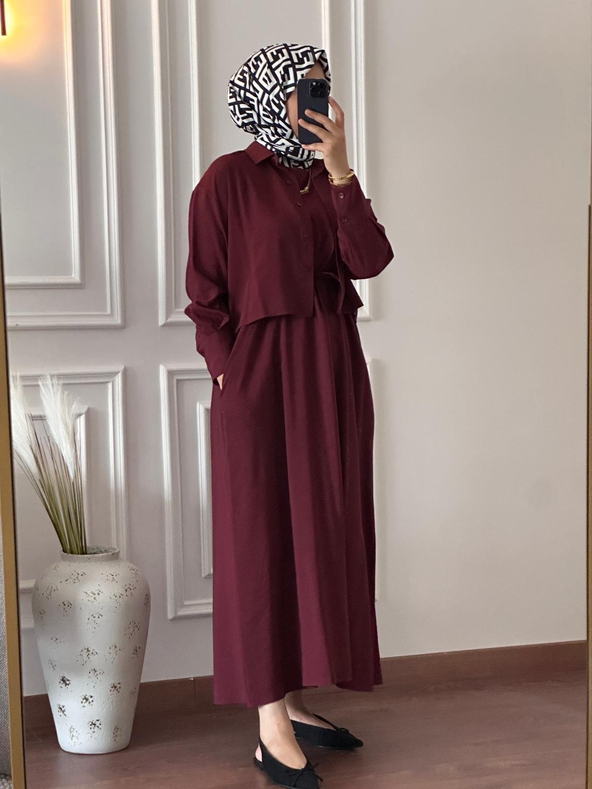 Elbise Gömlek İkili Takım- Bordo