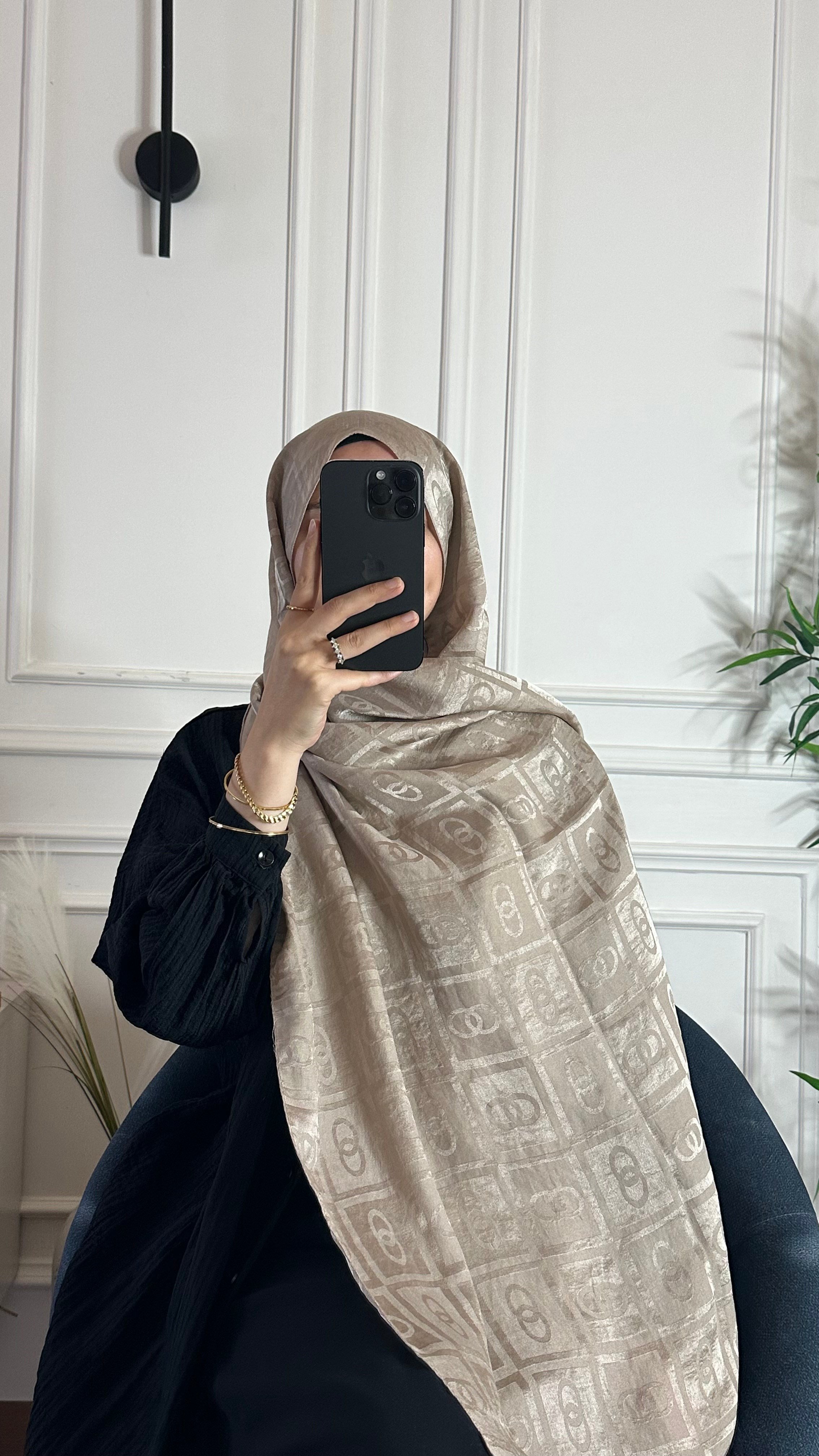 Kareo Halka Desen Şal - Krem