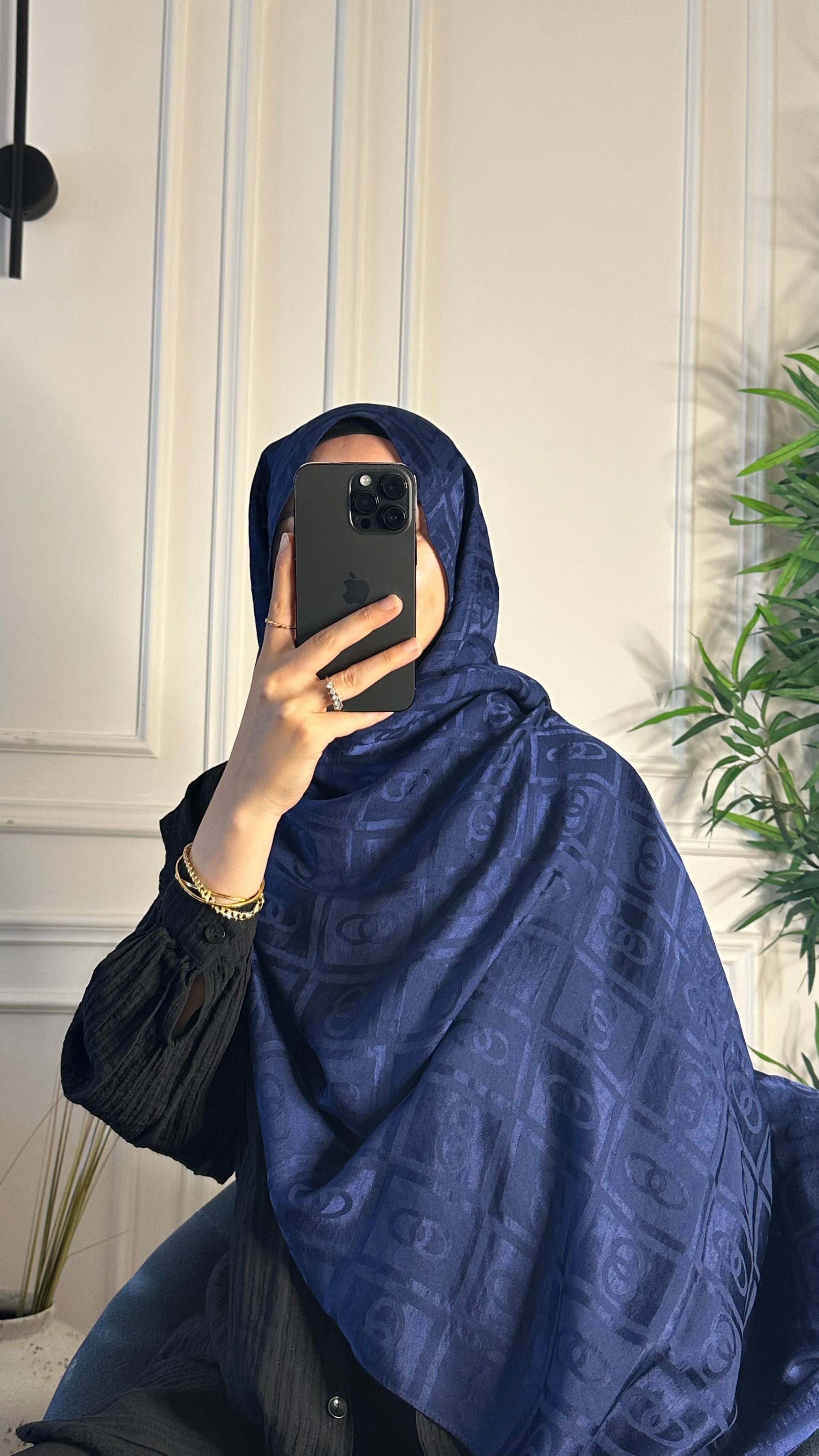 Kareo Halka Desen Şal - Lacivert
