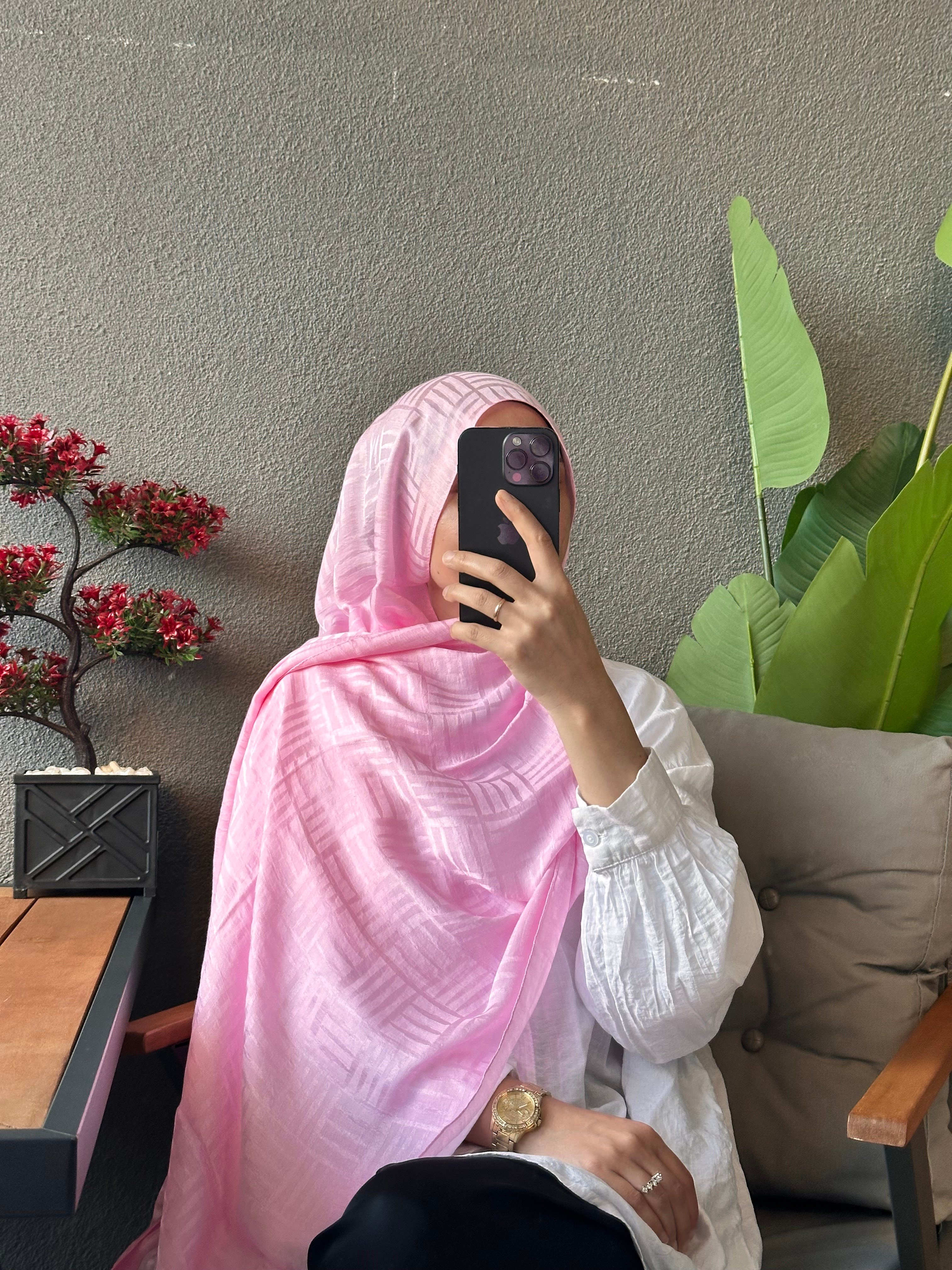 Kibrit Desen Şal - Şeker Pembesi