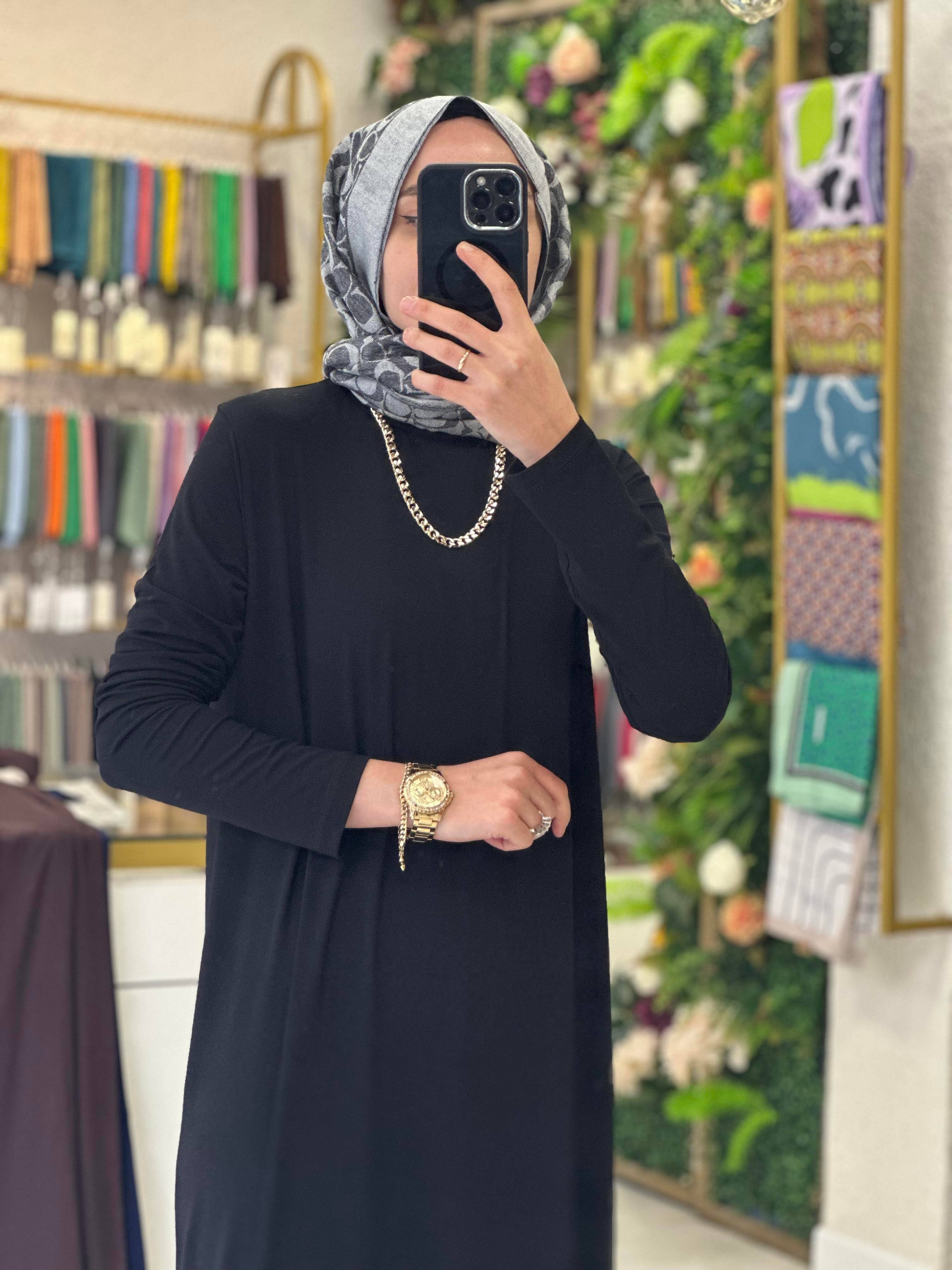 Uzun Kol Bisikleyet Yaka Tam Boy - Siyah