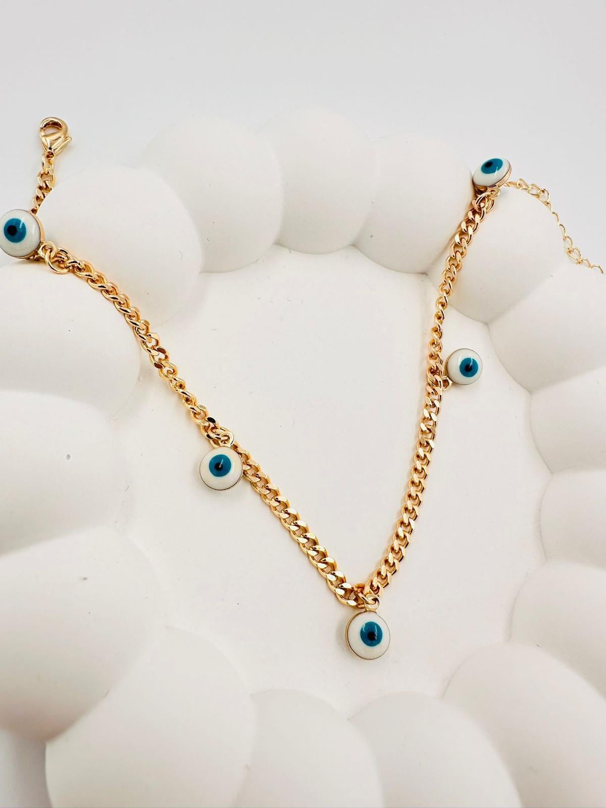 Evil eye seri vip gold beyaz halhal 00116