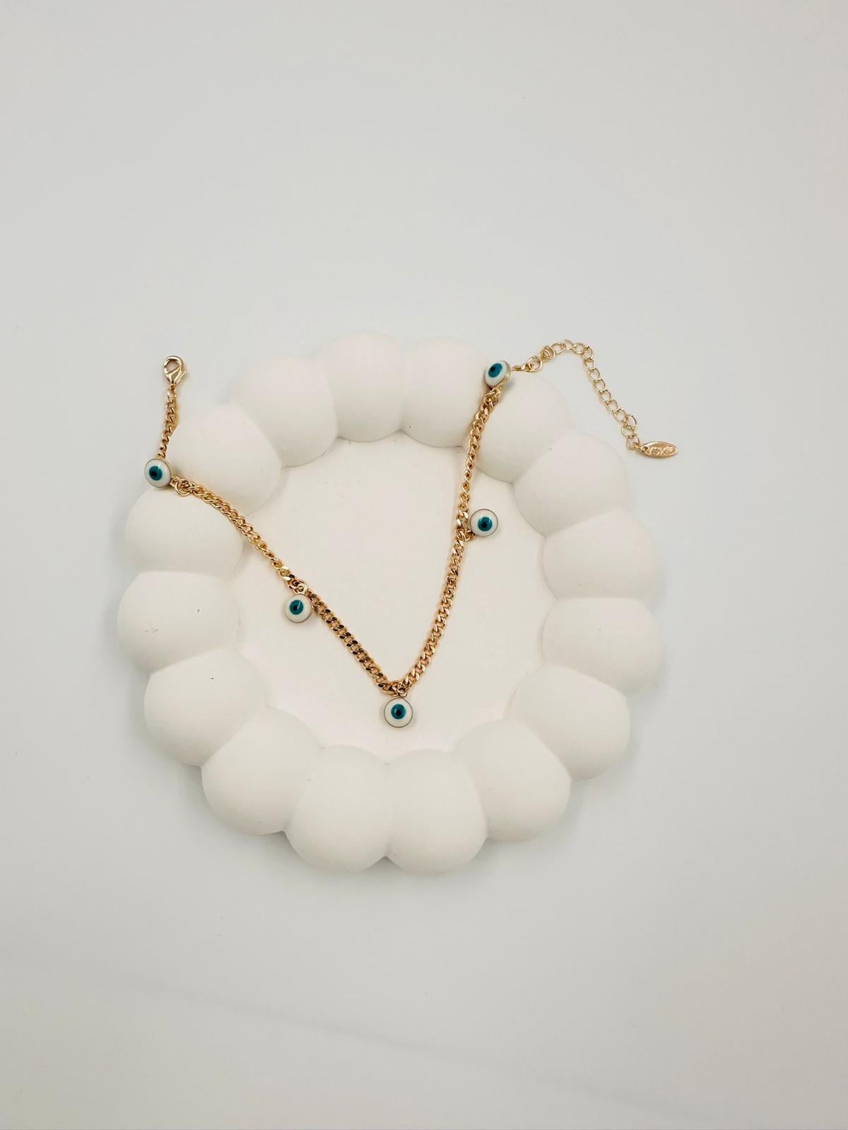 Evil eye seri vip gold beyaz halhal 00116