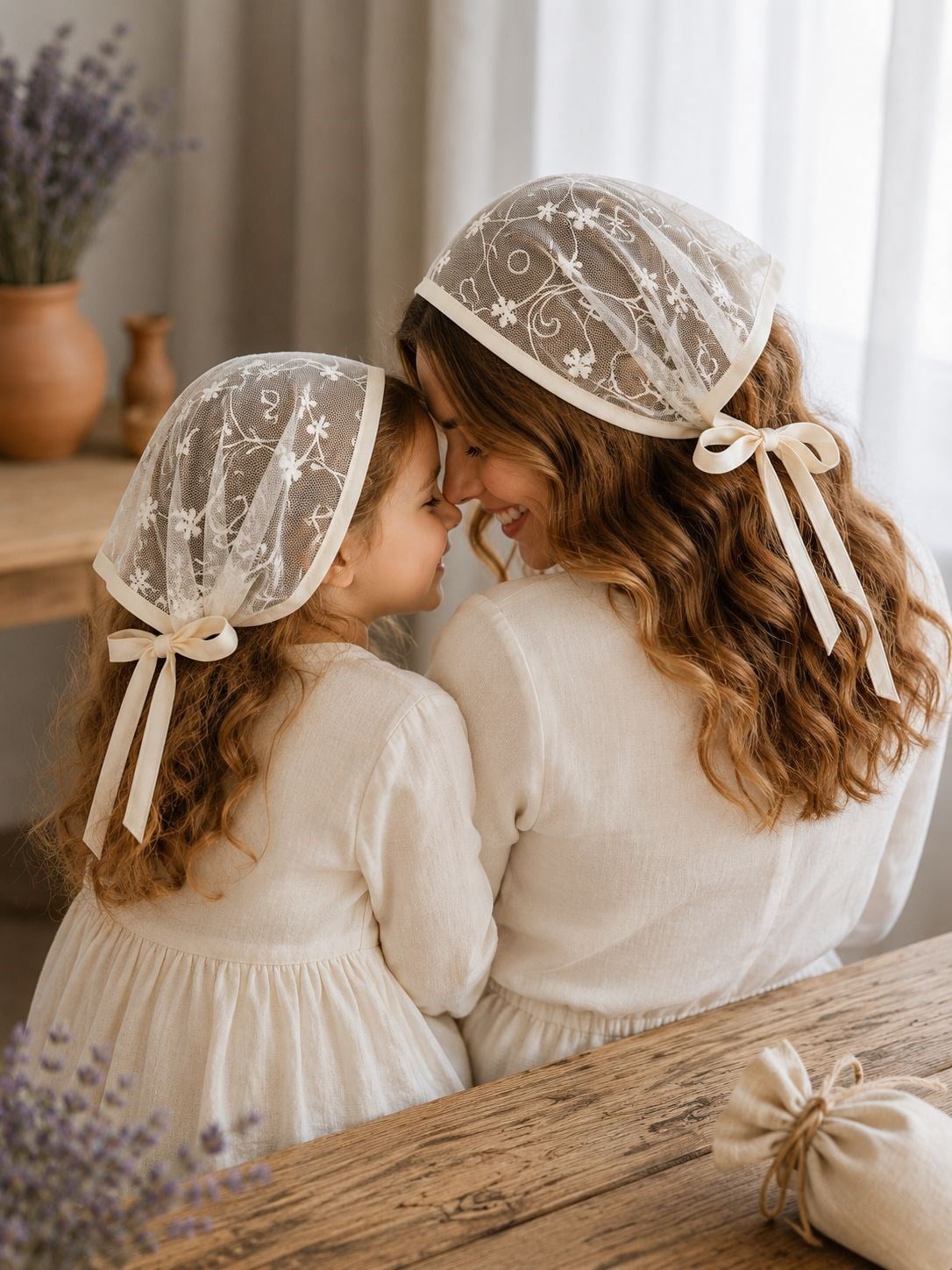 Anne Bebek Tül Nakışlı Çiçekli  Üçgen Bandana | Pamuklu Bağlamalı Fisto Bandana Standart Ölçü
